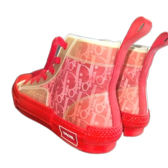 Dior Technical Canvas Oblique B23 Red High Top Sneakers EU 46 US Men's Size 12 - Picture 7 of 10